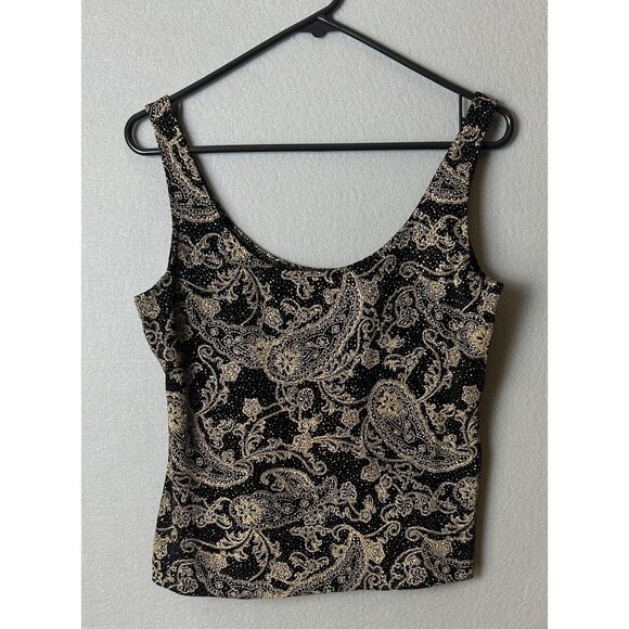 VTG 90s Paisley Textured Tank Glam Sparkle Metallic Party Whimsical Witchy LP - Picture 1 of 5